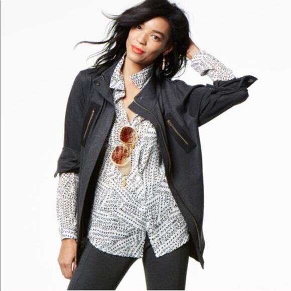 CAbi 3184 Love Carol Gray Modern Mesh Back Buckle Full Zip Jacket XS Moto Biker - Picture 4 of 13